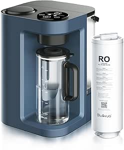 Bluevua RO100ROPOT-LITE Countertop Reverse Osmosis Water Filter System, 5 Stage Purification, 3:1 Pure to Drain, Portable Water Purifier (No Installation Required) (Blue)