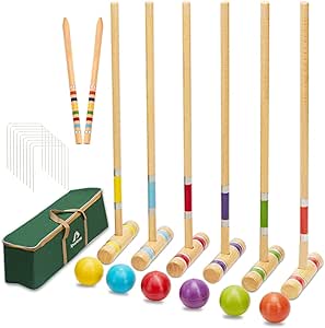 ApudArmis Six Player Croquet Set with Premiun Rubber Wooden Mallets 28In,Colored Ball,Wickets,Stakes - Lawn Backyard Game Set for Adults/Teenagers/Family (Large Carry Bag Including)