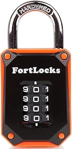 Gym Locker Lock - 4 Digit, Heavy Duty, Hardened Stainless Steel, Weatherproof and Outdoor Combination Padlock - Easy to Read Numbers - Resettable and Cut Proof Combo Code - 1 Pack Orange