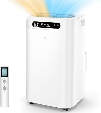 14000 BTU Portable Air Conditioners with Heat Mode, Remote Control, 4-in-1 Free Stand Smart Cooling AC Unit with Dehumidifier, Heater, Fan, Cools Room up to 700 sq.ft,Auto Swing,Timer,White