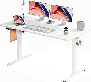 SMUG Standing Desk, Adjustable Height Electric Sit Stand Up Down Computer Table, 55x24 Inch Ergonomic Rising Modern Lift Motorized Gaming Desktop Workstation for Work Home Office - White