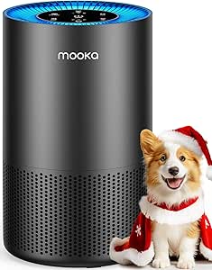 Air Purifiers for Home Large Room Pets Up to 1300 Sq Ft, MOOKA H13 True HEPA Air Purifier Cleaner with 360° Air Inlet, Fragrance, 13dB Air Purifier for Bedroom Wildfire Smoke Pet Dust Pollen (Black)