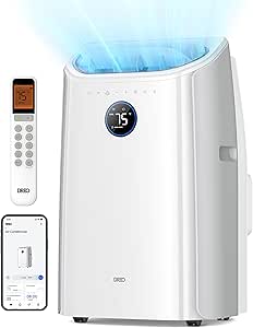 Dreo Portable Air Conditioners, 12,000 BTU AC Unit for Bedroom with Drainage-free Cooling, 46dB Quiet, APP/Voice/Remote, 24h Timer with Fan & Dehumidifier, Smart Air Conditioner for Room Indoors