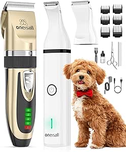 oneisall Dog Clippers and Dog Paw Trimmer Kit 2 in 1 Low Noise Cordless Dog Clippers for Grooming Pet Hair Trimmers for Small and Large Dogs Cats Animals