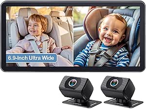 2-Kids Baby Car Camera for Seat: 6.9 Inch Ultrawide Display with Two Cameras Rear Facing - USB Powered Backseat Camera HD 1080P Easy to Install