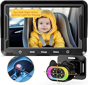 Baby Car Camera for Backseat – HD 1080P, 150° Wide Angle, Night Vision, Easy Installation, Adjustable LED Light, 4.3” LCD Display, Anti-Glare, Safety Monitor for Parents