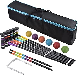 [6 Players]Premium Croquet Set for Families, BroWill Croquet Set with Carrying Bag for Yard Outdoor Lawn Backyard Games for Kids Adults All Ages, 35 Inch