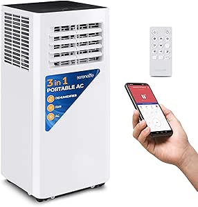 SereneLife Small Air Conditioner Portable 8,000 BTU with Built-in Dehumidifier - Portable AC unit for rooms up to 350 sq ft - WiFi app + Remote Control, Window Mount Exhaust Kit