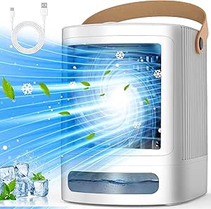 FANCOLE Portable Air Conditioners, 3-IN-1 Small Air Conditioner w/ 3-Level Humidify & 3 Speeds, 7-Color Night Lights, Top Fill Tank for 8H Cooling, Desk Mini Air Conditioner for Bedroom Room Office