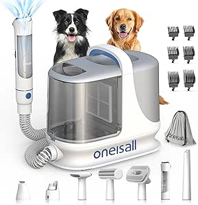 oneisall Dog Grooming Vacuum, 13000Pa Powerful Dog Hair Vacuum with Dog Clippers & Shedding Brush 7 Grooming Tools Dog Grooming Kit, 3L Dust Cup Pet Grooming Vacuum Quiet, 3 Suction Levels, BM3