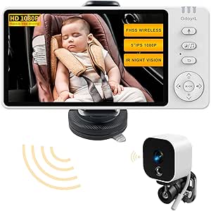 Baby Car Camera Backseat Wireless Baby Monitor with Camera (Max. Range 1000FT) Multifunctional HD Night Vision Wide View 5'' 1080P IPS Display USB Plug&Play Car Seat Camera for Baby Rear Facing