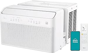 Midea 8,000 BTU U Shaped Smart Inverter Window Air Conditioner, Cools up to 350 Sq. Ft., Ultra Quiet with Open Window Flexibility, Works with Alexa/Google Assistant, 35% Energy Savings, Remote Control