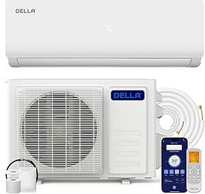 DELLA Versa Series 12000 BTU Mini Split Air Conditioner Work with Alexa with 1 Ton Pre-Charged Heat Pump Ductless Inverter System, 19 SEER2, Cools Up to 550 Sq. Ft,16.4ft installation kit included