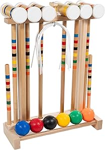 Framco Deluxe Amish Made Croquet Set Game- 6 Player- Durable Maple Hardwood