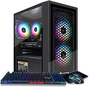 STGAubron Gaming PC Computer Desktop, RX 550 4GB, Intel i7 Xeon E5, 16GB RAM, 512GB SSD, WiFi, BT 5.0, W10H64, RGB Fanx3, RGB Mouse Pad, Gaming Computer Tower for Gamer,Streaming