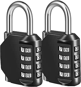 Fayleeko Combination Lock, 4 Digit Padlock for School Gym Sports Locker, Fence, Toolbox, Case, Hasp Cabinet Storage (2 Pack, Black)