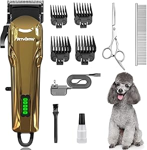 Quiet Dog Grooming Kit - 2000mAh Quiet Dog Grooming Clippers for Heavy Thick Hair Coats Waterproof Rechargeable Cordless Clippers Adjustable Safe and Easy to Clean Home Pet Grooming Tool