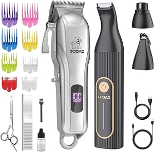 Dog Clippers for Grooming,Dog Grooming Kit for Heavy Thick Hair&Coats/Low Noise Rechargeable Cordless Pet Shaver with Paw Trimmer Nail Grinder/Dog Hair Trimmer for Small & Large Dogs Cats