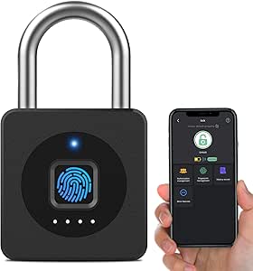 eLinkSmart Fingerprint Gym Locker Lock, Keyless Biometric Padlock, Weatherproof Electronic Digital Bluetooth App Smart Combo Pad Lock for Outdoor Fence Gate School Locker Storage Pool Shed - Black