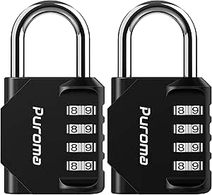 Puroma 2 Pack Combination Lock 4 Digit Locker Lock Outdoor Waterproof Padlock for School Gym Locker, Sports Locker, Fence, Toolbox, Gate, Case, Hasp Storage (Black)