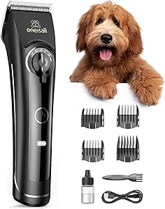 oneisall Dog Clippers for Grooming Doodles Poodles Thick Curly Hair,Low Noise Heavy Duty Dog Grooming Kit with Detachable Metal Blades