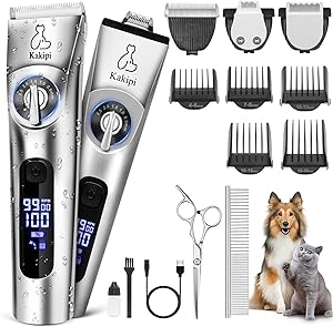 3 in 1 Low Noise Dog Clippers for Grooming, Adjustable Dog Grooming Kit for Thick Hair, IPX7 Waterproof Pet Grooming Supplies with Paw Trimmer and Scissors, for Large & Small Dog