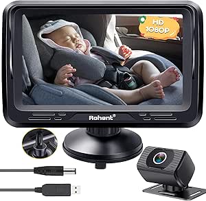 Rohent Baby Car Camera HD 1080P for Backseat: USB Plug and Play Easy to Install - Carseat Camera Rear Facing Infant Crystal Night Vision - Wide View Angle Car Baby Monitor for Newborn