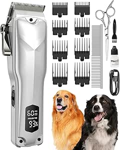 Dog Clippers for Grooming for Thick Heavy Coats,Cordless Dog Grooming Kit with Dog Shears, Low Noise Dog Shaver with Stainless Steel Blade, Professional Pet Hair Trimmer for Large Dog Other Animals