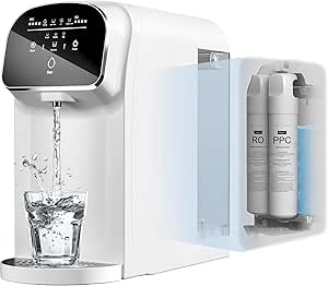 UV Countertop Reverse Osmosis System Water Filter, 5 Stage RO Water Filtration System, 5:1 Pure to Drain, Counter RO Filtration, Countertop Water Filtration for Home(No Installation Required)-White