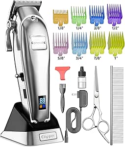 oneisall Dog Grooming Clippers for Thick Heavy Coats,Low Noise Cordless Dog Grooming Kit with Metal Blades, All Stainless Steel, 2 Speeds