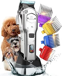 oneisall Dog Clippers for Grooming Professional,Cordless/Rechargeable Dog Grooming Kit with Detachable Metal Combs, Low Noise Heavy-Duty Dog Clippers for Thick/Curly/Fine/Wavy Hair