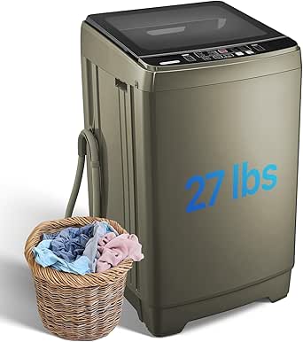 Portable Washing Machines 27 LBS Full Automatic Clothes Washer and Spinner Combo with 10 Program and 8 Water Level, Compact Laundry Wash Spin Dryer for Apartment RV Dorm, Gold