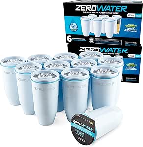 ZeroWater Official Replacement Filter - 5-Stage 0 TDS Filter Replacement - System IAPMO Certified to Reduce Lead, Chromium, and PFOA/PFOS, 12-Pack