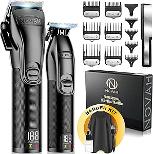 Novah® Professional Hair Clippers for Men, Professional Barber Clippers and Trimmer Set, Mens Cordless Hair Clippers for Barbers Haircut Kit Fade