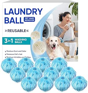 Pet Hair Remover for Laundry, Dog Hair Remover for Clothes-12 PCS Dryer Balls for Pet Hair-Reusable Fur Hair Catcher Washer Machine Anti Winding Pet Hair Lint Catcher for Washing Machine,Blue