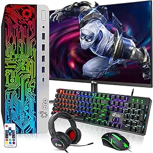 BTO RGB Gaming Desktop PC Bundle - Intel Core i7 6th Gen, 16GB DDR4 Ram, 512GB SSD, NVIDIA GT-1030 2GB GDDR5, New 22 Inch Monitor – Prebuilt Computer for PC Gaming - Windows 10 Pro (Renewed)