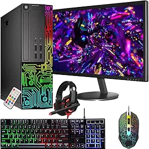 Dell OptiPlex Desktop RGB Computer PC, Intel Core i7 Quad-Core Processor, 16GB RAM, 512GB SSD, 24 Inch HDMI Monitor, RGB Keyboard Mouse and Headset, WiFi, Windows 10 Pro (Renewed)