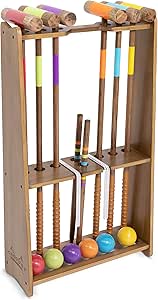 GoSports Premium Wood Stained Six Player Croquet Set with Handcrafted Wooden Stand, Medium