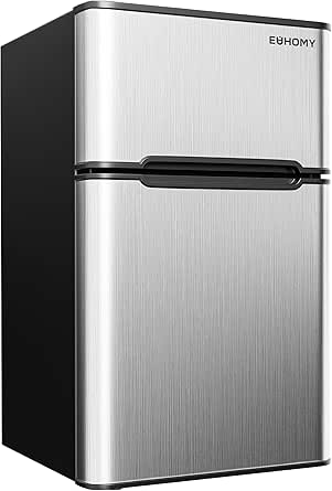 EUHOMY Mini Fridge with Freezer, 3.2 Cu.Ft Mini Refrigerator fridge, 2 door For Bedroom/Dorm/Office/Apartment - Food Storage or Cooling drinks, Silver