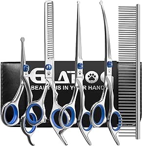 Dog Grooming Scissors Kit with Safety Round Tips, GLADOG Professional 6 in 1 Grooming Scissors for Dogs, Sharp and Heavy-duty Dog Grooming Shears for Dogs Cats Pets