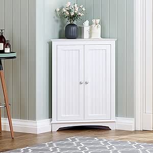 Spirich Home Floor Corner Cabinet with Two Doors and Shelves, Free-Standing Corner Storage Cabinets for Bathroom, Kitchen, Living Room or Bedroom, White