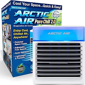 Arctic Air Pure Chill 2.0 Evaporative Air Cooler by Ontel - Powerful, Quiet, Lightweight and Portable Space Cooler with Hydro-Chill Technology For Bedroom, Office, Living Room & More,Blue