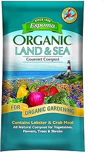 Espoma Organic Land and Sea Gourmet Compost with Lobster & Crab Meal; the Best of Both Worlds! Gourmet Planting Mix for Vegetables, Flowers, Trees & Shrubs. 1 Cubic Foot Bag