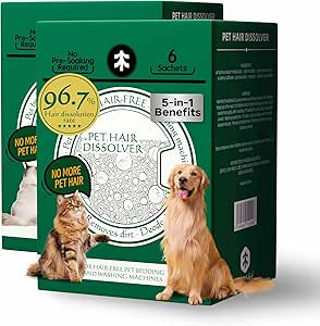 Pet Hair Remover for Laundry, 96.7% Dissolution Rate, Dog Hair Remover for Laundry, Pet Fur Remover for Dogs, Cats, No Pre-Soaking, Pack of 2 Boxes(12 Sachets), 3 Month Use, Front Load Only