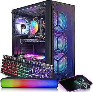 STGAubron Gaming PC Desktop Computer, Intel Core I7 up to 3.9 GHz, Radeon RX 580 8G, 16G RAM, 512G SSD, WiFi, Bluetooth 5.0, RGB Fan x6, RGB BT Sound Bar, Windows 10 Home