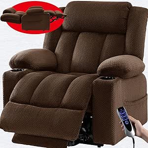 Triple Motor Large-Wide Power Lift Recliner Chair for Elderly Big and Tall, Lay Flat, Heat and Massage, Infinite Position, Power Headrest, Lift Chair - (Plush Flannel, Triple Motor, Dark Brown)