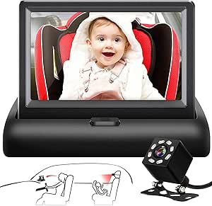 Baby Car Mirror, 4.3'' HD Night Vision Function Car Mirror Display, Safety Car Seat Mirror Camera Monitored Mirror with Wide Crystal Clear View, Aimed at Baby, Easily Observe the Baby’s Move(Not USB)