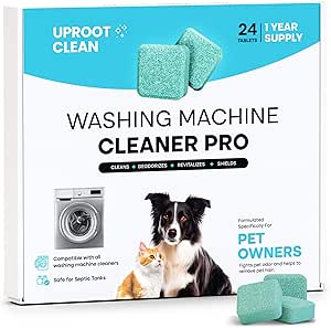 Uproot Clean Washing Machine Cleaner Tablets - 24 Pack for a 12 Month Supply. Formulated for Pet Owners. Compatible with HE, Top & Front Load. Easily Removes Residue, Grime, and Odors. Septic Safe.