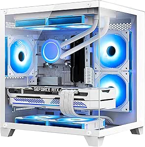 Gaming PC Desktop - AMD Ryzen 5 5600GT 3.6GHz - RTX 4060 8GB - 16GB DDR4 RAM - 1TB M.2 SSD - 240 Liquid Cooler - WiFi & Bluetooth Ready - RGB Fans - Windows 11 Pro Computer-White