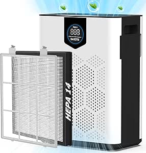 Air Purifiers for Home with H14 Hepa Filters, Air Purifiers for Home Large Room with Washable PreFilters Up to 3000 Ft², Double Air Intake, Air Quality Monitor, 22dB Sleep Mode for Bedroom